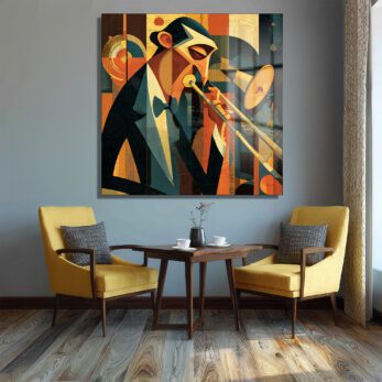 Caz Müzisyeni Kübist Cam Tablo - Glazella Sanat Koleksiyonu - Glazella Caz Müzisyeni Kübist Cam Tablo - Glazella Sanat Koleksiyonu - Glazella