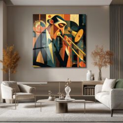 Caz Müzisyeni Kübist Cam Tablo - Glazella Sanat Koleksiyonu Duvar Dekoru Caz Müzisyeni Kübist Cam Tablo - Glazella Sanat Koleksiyonu
