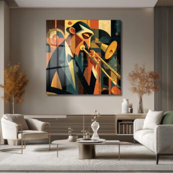 Caz Müzisyeni Kübist Cam Tablo - Glazella Sanat Koleksiyonu - Glazella Caz Müzisyeni Kübist Cam Tablo - Glazella Sanat Koleksiyonu - Glazella