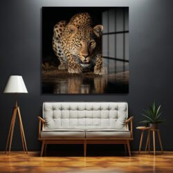 Vahşi Zarafet: Leopar Bakışı Modern Cam Tablo Duvar Dekoru Vahşi Zarafet: Leopar Bakışı Modern Cam Tablo