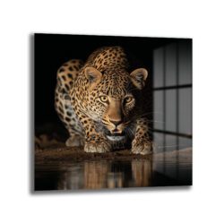 Vahşi Zarafet: Leopar Bakışı Modern Cam Tablo Duvar Dekoru Vahşi Zarafet: Leopar Bakışı Modern Cam Tablo