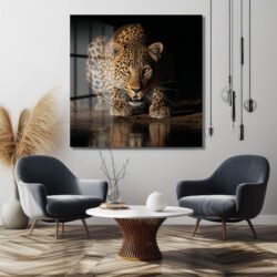 Vahşi Zarafet: Leopar Bakışı Modern Cam Tablo Duvar Dekoru Vahşi Zarafet: Leopar Bakışı Modern Cam Tablo