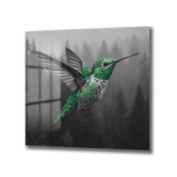 Yeşil Kolibri ve Sisli Orman Temalı Modern Cam Tablo - Glazella