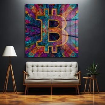 Enerjik Bitcoin Sanatı Cam Tablo - Kripto Dünyasının Canlı Yansıması - Glazella