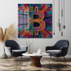 Enerjik Bitcoin Sanatı Cam Tablo - Kripto Dünyasının Canlı Yansıması Duvar Dekoru Enerjik Bitcoin Sanatı Cam Tablo - Kripto Dünyasının Canlı Yansıması