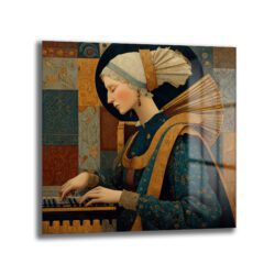 Rönesans Rüyası: Müzisyen Kadın Sanat Cam Tablo Duvar Dekoru Rönesans Rüyası: Müzisyen Kadın Sanat Cam Tablo