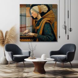 Rönesans Rüyası: Müzisyen Kadın Sanat Cam Tablo Duvar Dekoru Rönesans Rüyası: Müzisyen Kadın Sanat Cam Tablo