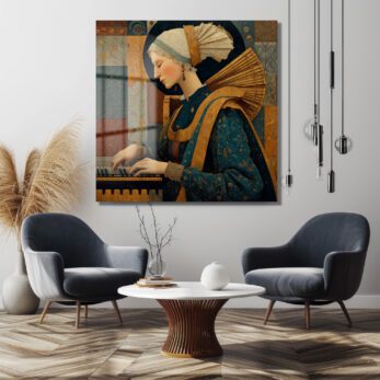 Rönesans Rüyası: Müzisyen Kadın Sanat Cam Tablo - Glazella Rönesans Rüyası: Müzisyen Kadın Sanat Cam Tablo - Glazella