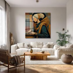 Rönesans Rüyası: Müzisyen Kadın Sanat Cam Tablo Duvar Dekoru Rönesans Rüyası: Müzisyen Kadın Sanat Cam Tablo