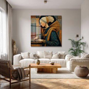 Rönesans Rüyası: Müzisyen Kadın Sanat Cam Tablo - Glazella Rönesans Rüyası: Müzisyen Kadın Sanat Cam Tablo - Glazella