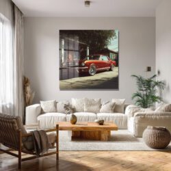 Efsanevi Kırmızı Mustang Klasik Otomobil Cam Tablo Duvar Dekoru Efsanevi Kırmızı Mustang Klasik Otomobil Cam Tablo
