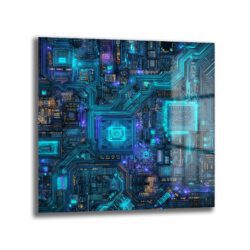 Siber Devre Neon Işıltılı Cam Tablo - Fütüristik Teknoloji Sanatı Duvar Dekoru Siber Devre Neon Işıltılı Cam Tablo - Fütüristik Teknoloji Sanatı