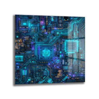 Siber Devre Neon Işıltılı Cam Tablo - Fütüristik Teknoloji Sanatı - Glazella Siber Devre Neon Işıltılı Cam Tablo - Fütüristik Teknoloji Sanatı - Glazella