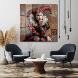 Büyüleyici Harlequin Kadın Portresi Dekoratif Cam Tablo Duvar Dekoru Büyüleyici Harlequin Kadın Portresi Dekoratif Cam Tablo
