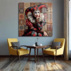 Büyüleyici Harlequin Kadın Portresi Dekoratif Cam Tablo Duvar Dekoru Büyüleyici Harlequin Kadın Portresi Dekoratif Cam Tablo