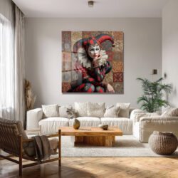 Büyüleyici Harlequin Kadın Portresi Dekoratif Cam Tablo Duvar Dekoru Büyüleyici Harlequin Kadın Portresi Dekoratif Cam Tablo