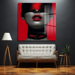 Gizemli Kırmızı Dudaklar Cam Tablo - Modern Sanat Duvar Dekoru Duvar Dekoru Gizemli Kırmızı Dudaklar Cam Tablo - Modern Sanat Duvar Dekoru