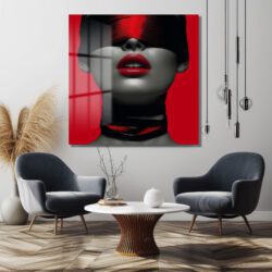 Gizemli Kırmızı Dudaklar Cam Tablo - Modern Sanat Duvar Dekoru Duvar Dekoru Gizemli Kırmızı Dudaklar Cam Tablo - Modern Sanat Duvar Dekoru