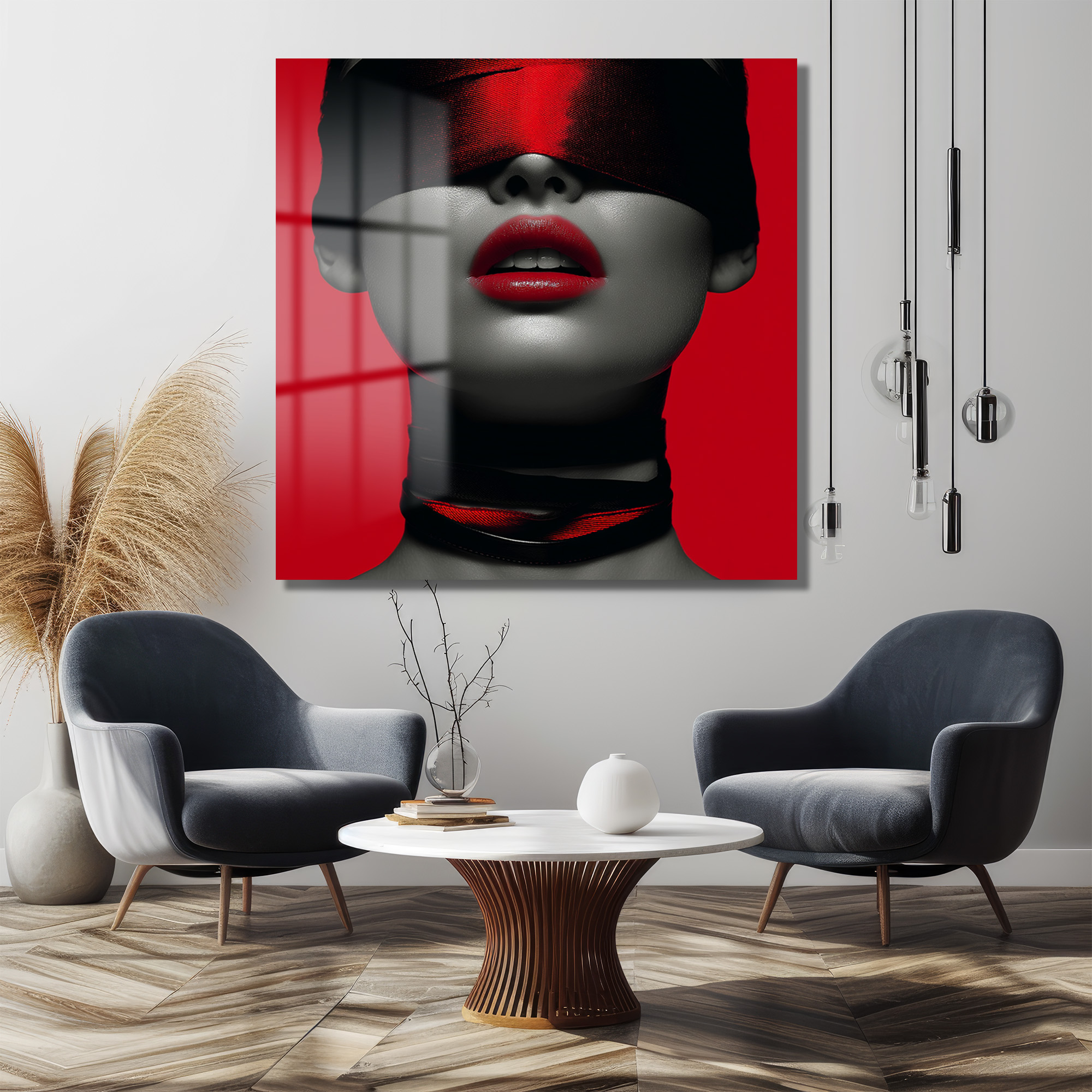 Gizemli Kırmızı Dudaklar Cam Tablo - Modern Sanat Duvar Dekoru Duvar Dekoru Gizemli Kırmızı Dudaklar Cam Tablo - Modern Sanat Duvar Dekoru