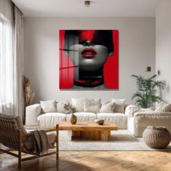 Gizemli Kırmızı Dudaklar Cam Tablo - Modern Sanat Duvar Dekoru Duvar Dekoru Gizemli Kırmızı Dudaklar Cam Tablo - Modern Sanat Duvar Dekoru
