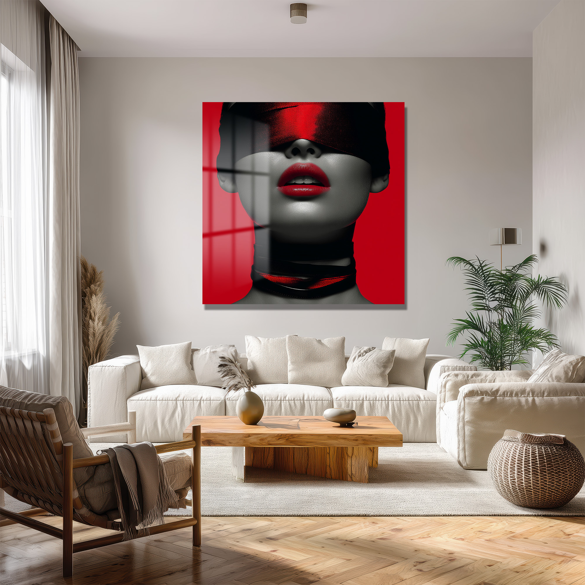 Gizemli Kırmızı Dudaklar Cam Tablo - Modern Sanat Duvar Dekoru Duvar Dekoru Gizemli Kırmızı Dudaklar Cam Tablo - Modern Sanat Duvar Dekoru