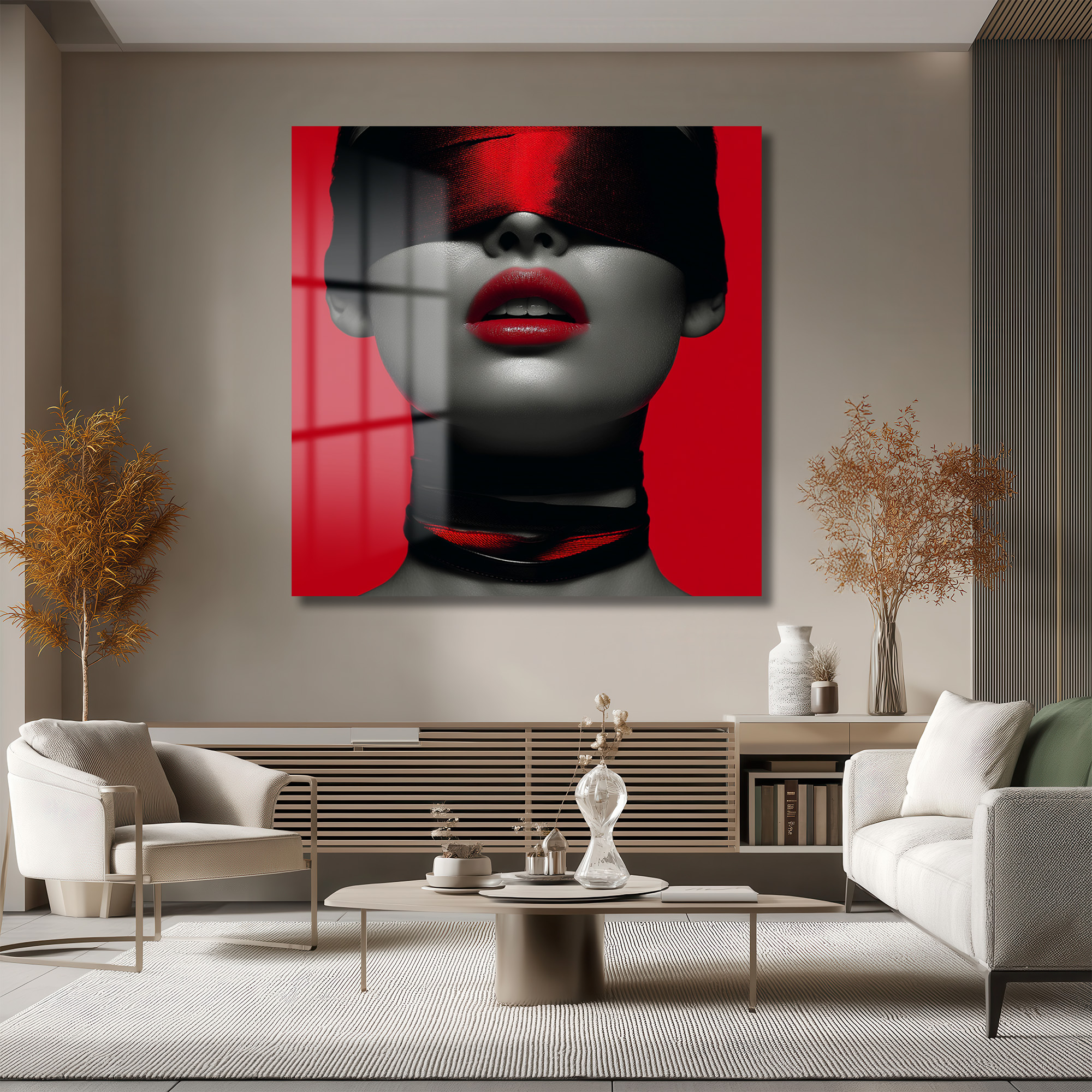 Gizemli Kırmızı Dudaklar Cam Tablo - Modern Sanat Duvar Dekoru Duvar Dekoru Gizemli Kırmızı Dudaklar Cam Tablo - Modern Sanat Duvar Dekoru