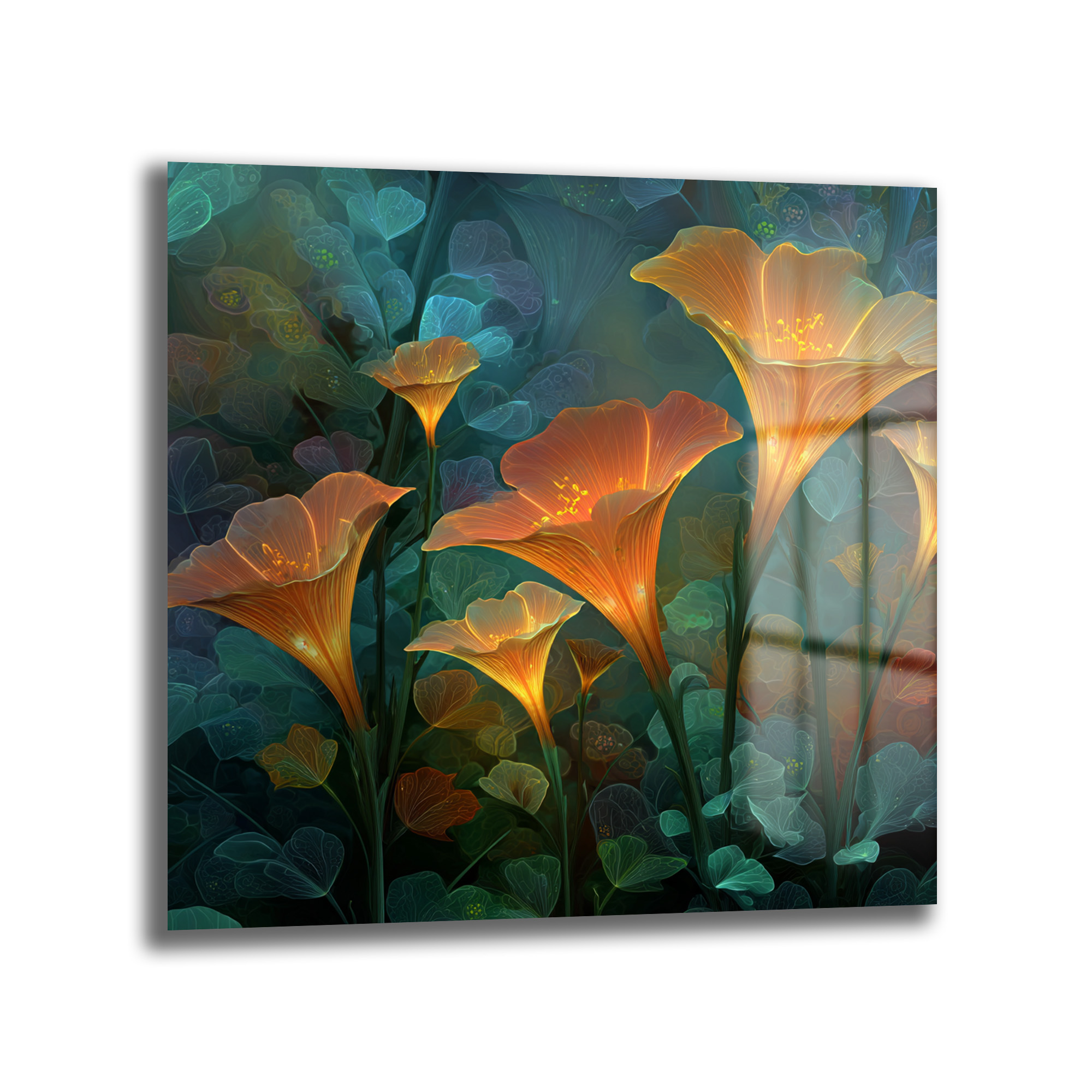 Büyülü Işıltılı Çiçekler Cam Tablo - Efsanevi Floral Sanat Duvar Dekoru Büyülü Işıltılı Çiçekler Cam Tablo - Efsanevi Floral Sanat
