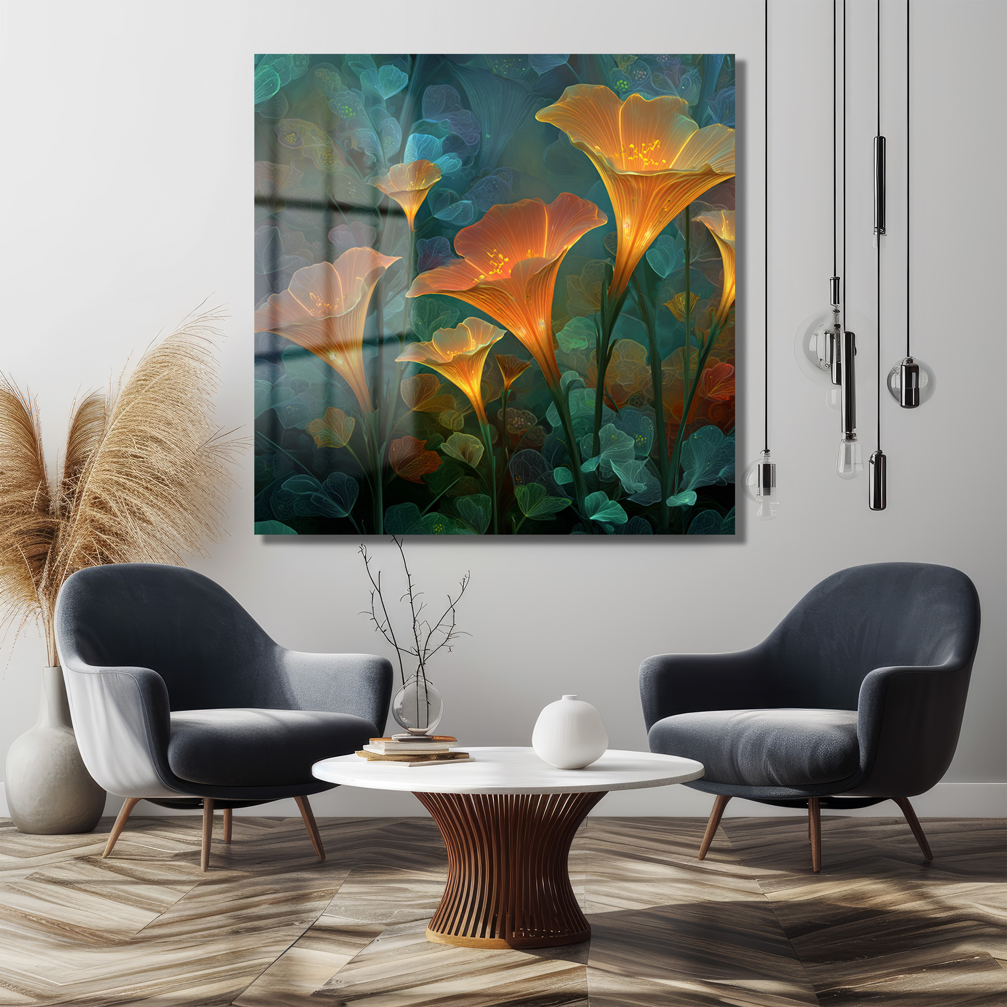 Büyülü Işıltılı Çiçekler Cam Tablo - Efsanevi Floral Sanat Duvar Dekoru Büyülü Işıltılı Çiçekler Cam Tablo - Efsanevi Floral Sanat