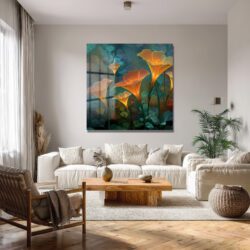 Büyülü Işıltılı Çiçekler Cam Tablo - Efsanevi Floral Sanat Duvar Dekoru Büyülü Işıltılı Çiçekler Cam Tablo - Efsanevi Floral Sanat