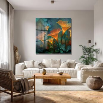 Büyülü Işıltılı Çiçekler Cam Tablo - Efsanevi Floral Sanat - Glazella