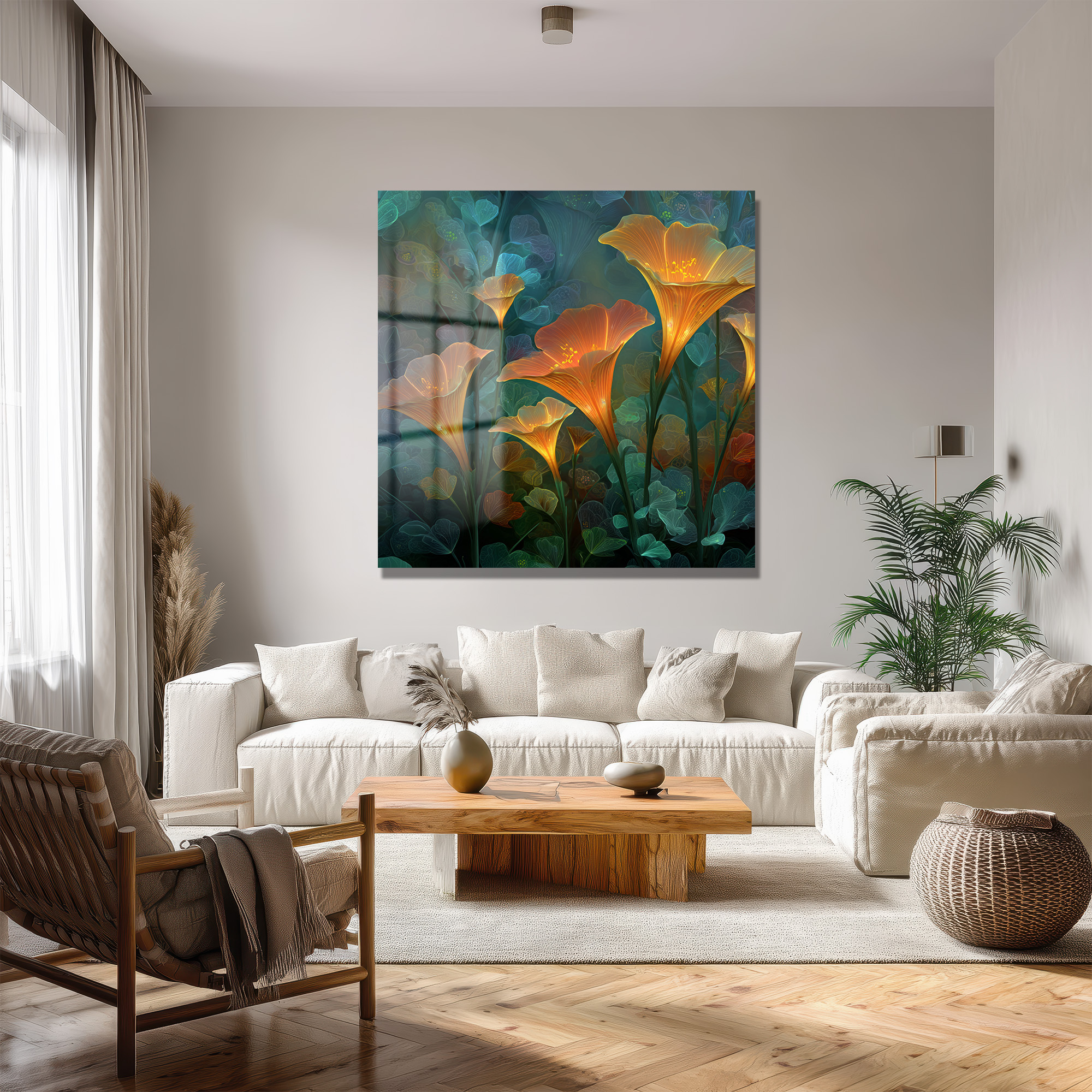 Büyülü Işıltılı Çiçekler Cam Tablo - Efsanevi Floral Sanat Duvar Dekoru Büyülü Işıltılı Çiçekler Cam Tablo - Efsanevi Floral Sanat