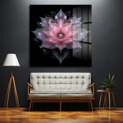 Büyüleyici Işıltılı Lotus Çiçeği Cam Tablo