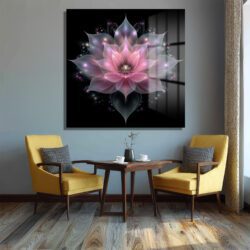 Büyüleyici Işıltılı Lotus Çiçeği Cam Tablo