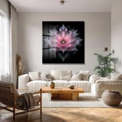 Büyüleyici Işıltılı Lotus Çiçeği Cam Tablo