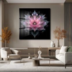 Büyüleyici Işıltılı Lotus Çiçeği Cam Tablo