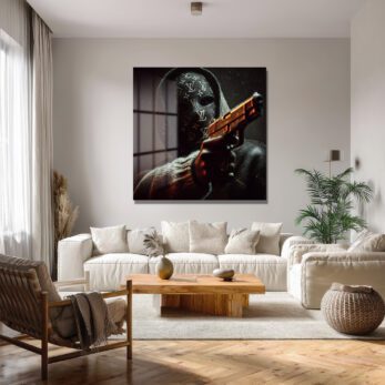Lüks Maskeli Figür Cam Tablo - Modern Sanat ve Gizemli Etki - Glazella Lüks Maskeli Figür Cam Tablo - Modern Sanat ve Gizemli Etki - Glazella