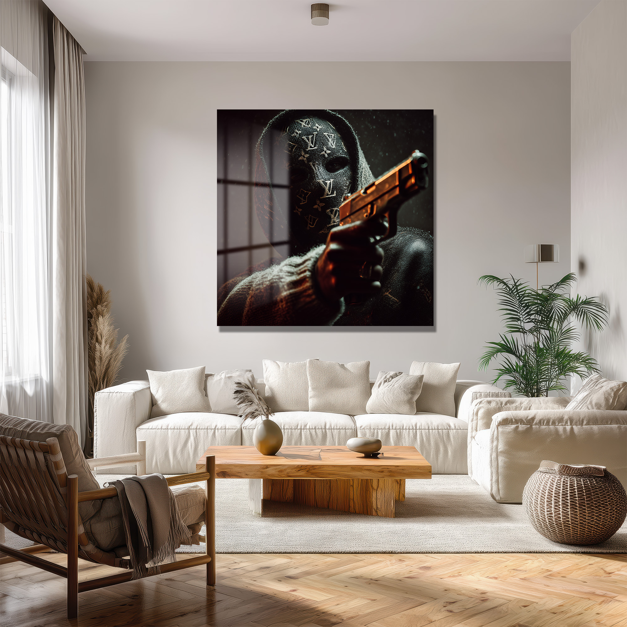 Lüks Maskeli Figür Cam Tablo - Modern Sanat ve Gizemli Etki - Glazella Lüks Maskeli Figür Cam Tablo - Modern Sanat ve Gizemli Etki - Glazella