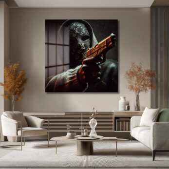 Lüks Maskeli Figür Cam Tablo - Modern Sanat ve Gizemli Etki - Glazella Lüks Maskeli Figür Cam Tablo - Modern Sanat ve Gizemli Etki - Glazella