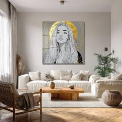 Altın Dokunuşlu Modern Kadın Portresi Cam Tablo Duvar Dekoru Altın Dokunuşlu Modern Kadın Portresi Cam Tablo