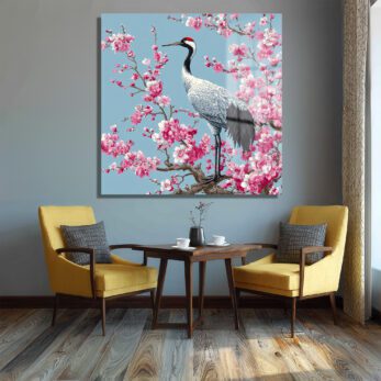 Zen Bahçesi: Sakura ve Turna Kuşu Cam Tablo - Glazella Zen Bahçesi: Sakura ve Turna Kuşu Cam Tablo - Glazella