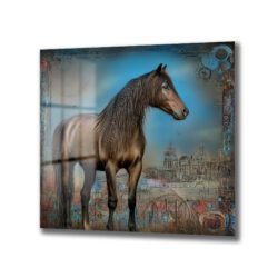 Mistik At Figürlü Modern Sanat Cam Tablo Duvar Dekoru Mistik At Figürlü Modern Sanat Cam Tablo