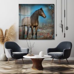 Mistik At Figürlü Modern Sanat Cam Tablo Duvar Dekoru Mistik At Figürlü Modern Sanat Cam Tablo