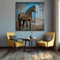 Mistik At Figürlü Modern Sanat Cam Tablo Duvar Dekoru Mistik At Figürlü Modern Sanat Cam Tablo