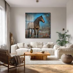 Mistik At Figürlü Modern Sanat Cam Tablo Duvar Dekoru Mistik At Figürlü Modern Sanat Cam Tablo