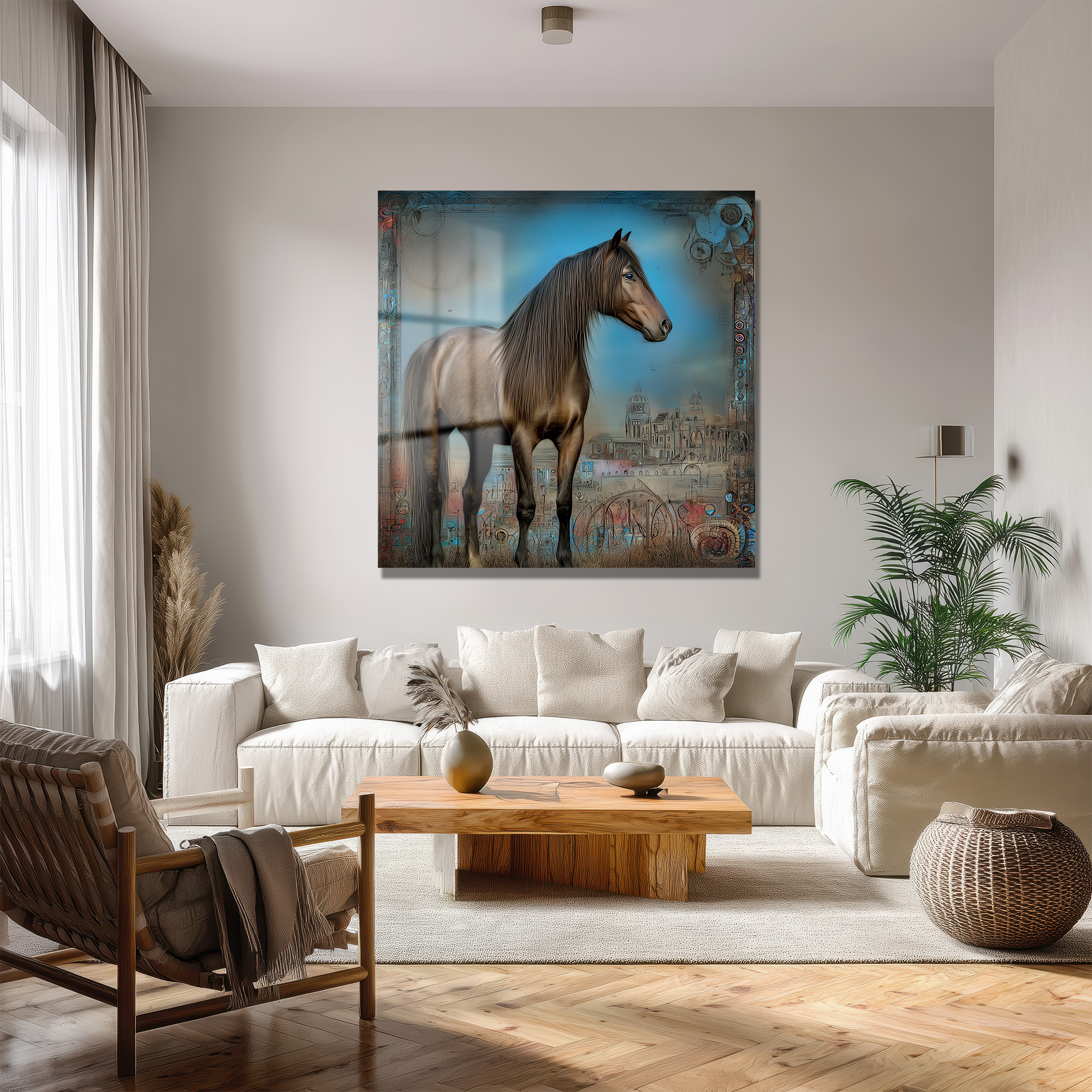 Mistik At Figürlü Modern Sanat Cam Tablo Duvar Dekoru Mistik At Figürlü Modern Sanat Cam Tablo