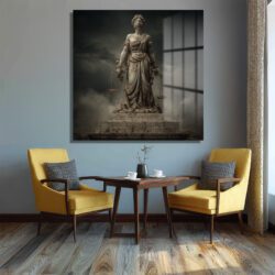 Adalet Tanrıçası Themis Temalı Sanatsal Cam Tablo Duvar Dekoru Adalet Tanrıçası Themis Temalı Sanatsal Cam Tablo