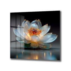 Işıltılı Lotus Çiçeği Cam Tablo - Zarafet ve Huzur - Glazella