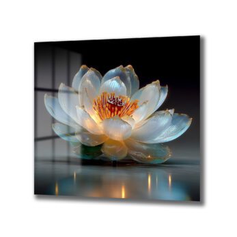 Işıltılı Lotus Çiçeği Cam Tablo - Zarafet ve Huzur - Glazella
