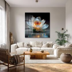 Işıltılı Lotus Çiçeği Cam Tablo - Zarafet ve Huzur Duvar Dekoru Işıltılı Lotus Çiçeği Cam Tablo - Zarafet ve Huzur