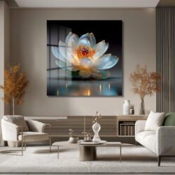 Işıltılı Lotus Çiçeği Cam Tablo - Zarafet ve Huzur Duvar Dekoru Işıltılı Lotus Çiçeği Cam Tablo - Zarafet ve Huzur